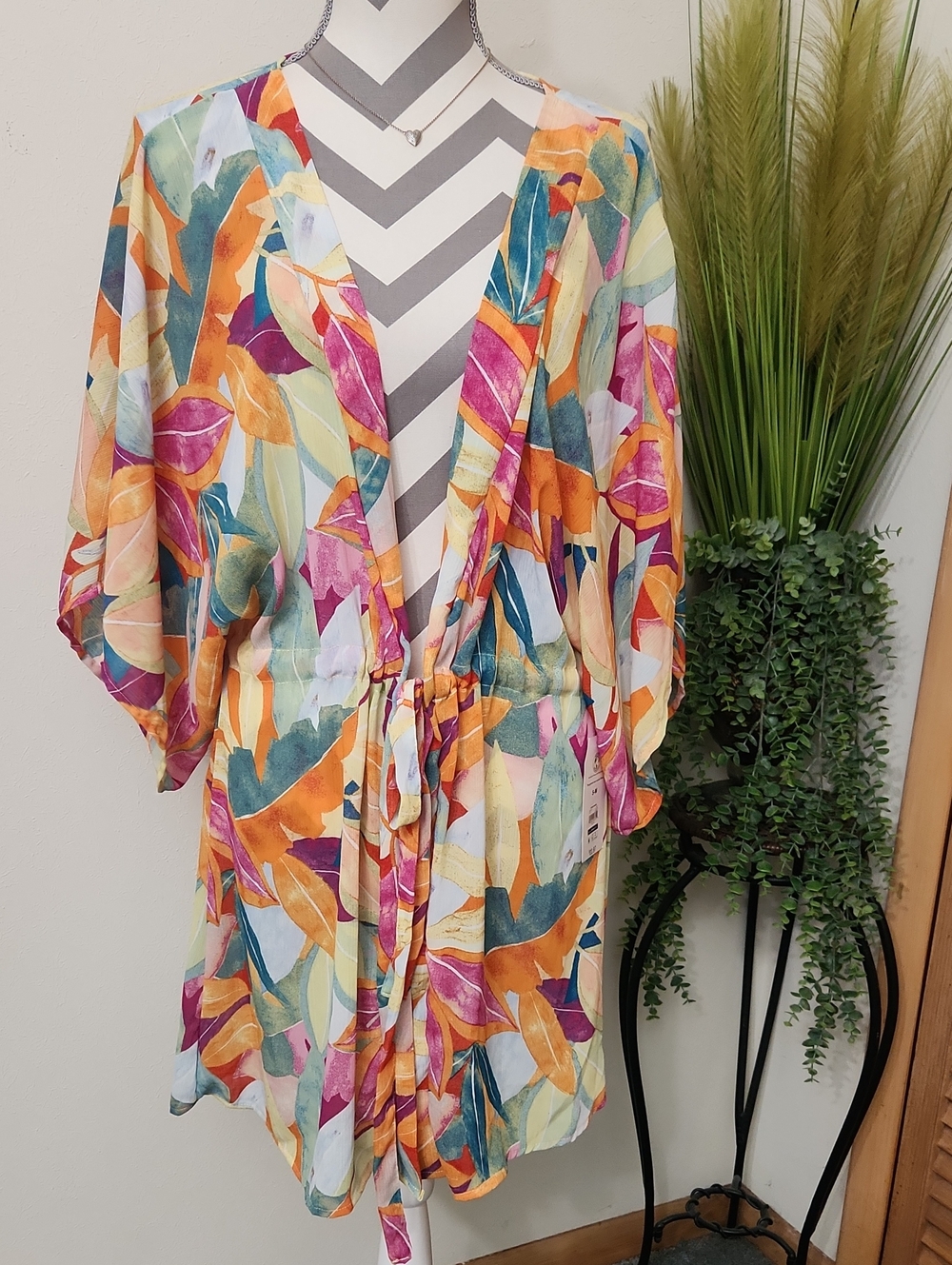 A New Day Multicolor Floral Tie-Waist Swim Cover Up